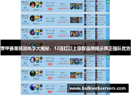 意甲赛果预测高手大揭秘，12连红以上豪取战绩揭示真正强队优势